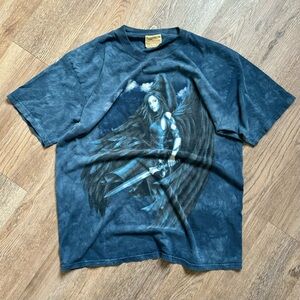 The Mountain Graphic Fantasy Warrior Angel with Sword Tie-Dye Blue T-Shirt